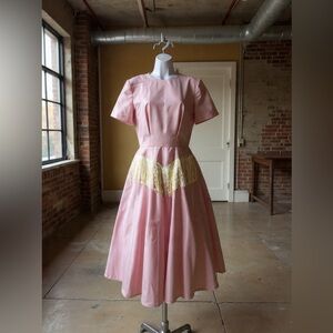 Vintage Pink Western Dress with Cream Fringe